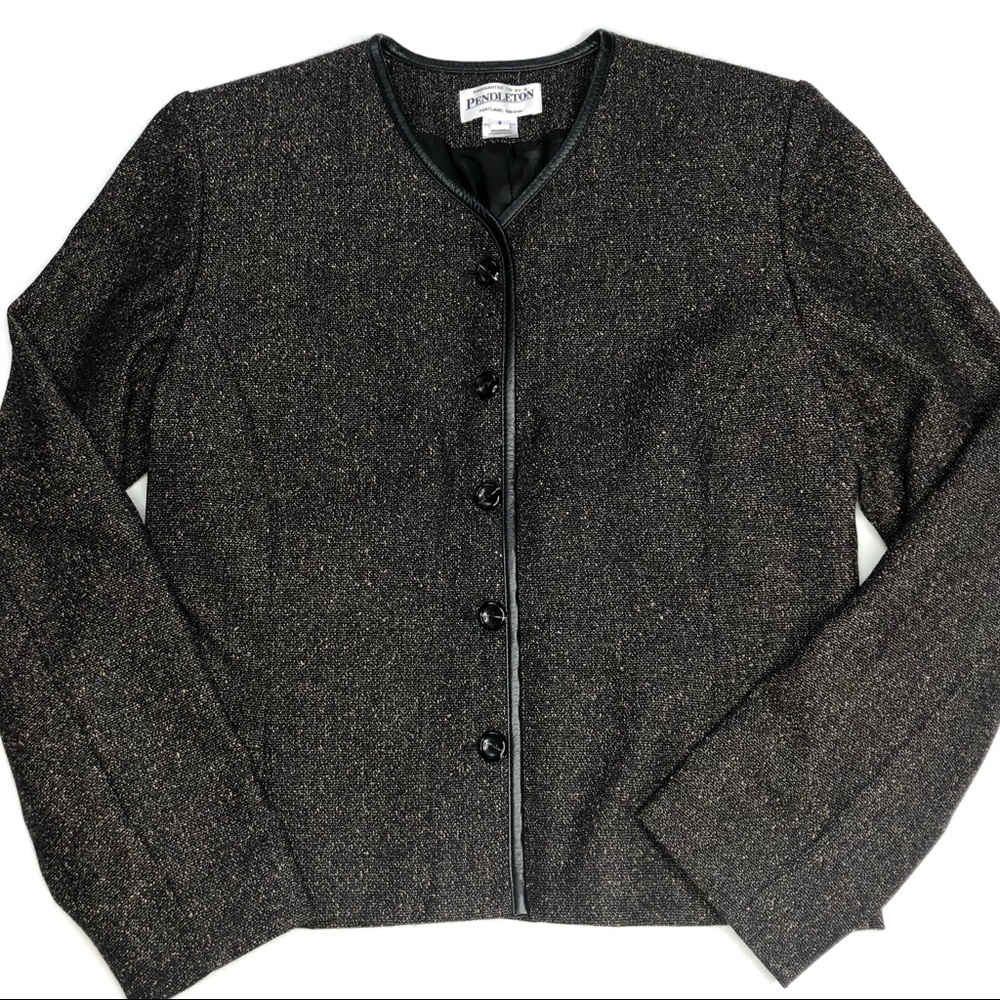Pendleton Blazer Wool Blend Leather Trim